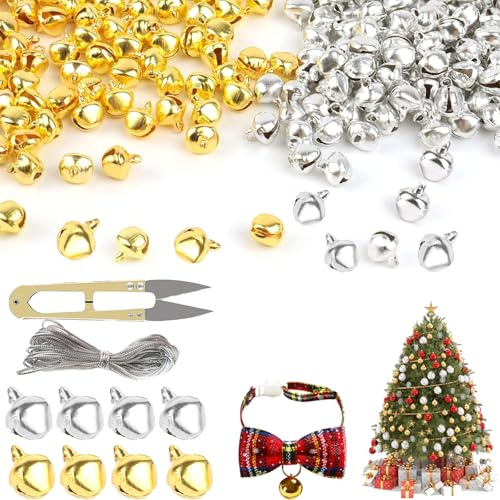 Tcnzdy 150 Stück Glöckchen，Glöckchen zum Basteln, Kleine Glöckchen, Mini Glöckchen, Weihnacht Fest Dekoration Kleine Glöckchen mit Öse,WeihnachtenDekoration,Katzenspielzeug(Gold&Silber)
