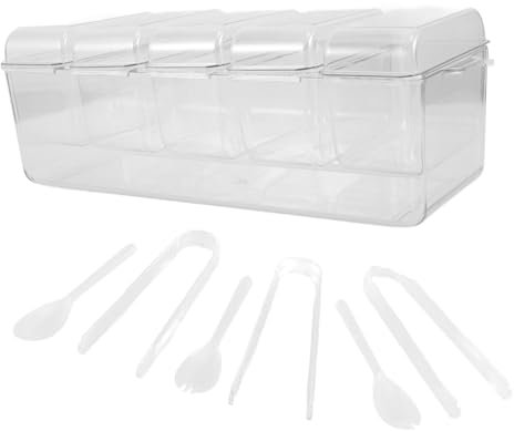 Amosfun Salad Crisper Jar Lid Set Condiment Container and Multi-compartment Tray for Ice Chilled Condiment Server for Salad Prep and Snack Organization