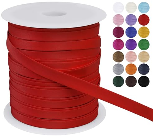 LEREATI Schrägband 10mm x 50m, Einfassband zum Nähen Doppelt Gefaltetes Stoffband aus Polyester Hemming Tape Satin, Nahtband zum Nähen Basteln Dekorationen DIY Handwerk (Rot)