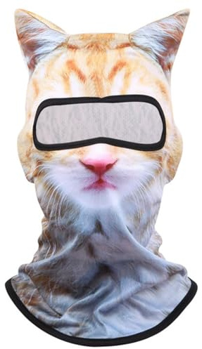 Kattansiktsmask, kattskidmask töjbar hela ansikte – katter – ansiktsmask med 3D – söta djurmönster andas och bekväm skidansiktsmask för skidor – snöskoter har