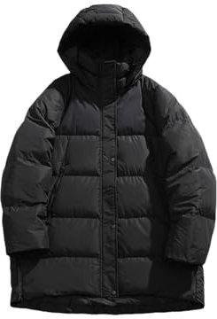 Piumino da uomo con cappuccio, giacca da uomo impermeabile per attività all'aperto, invernale, giacca termica antivento, giacca da neve con tasche con cerniera, giacca trapuntata con cappuccio, Nero ,
