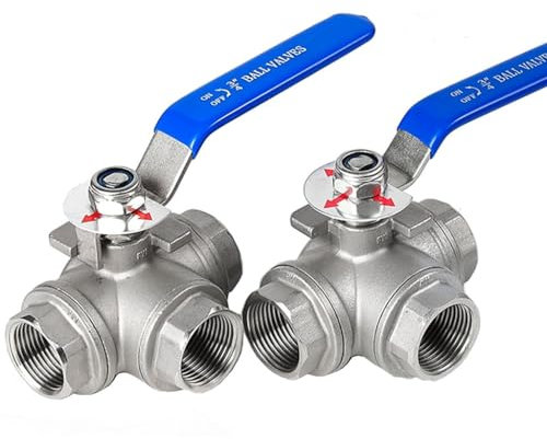 Edelstahlventil, 3-Wege-Kugelhahn aus Edelstahl, T-Typ, L-Typ, 1/4 Zoll, 3/8 Zoll, 1/2 Zoll, 3/4 Zoll, 1 Zoll, 2 Zoll, DN8-DN50 Innengewinde-Kugelhahn für Flüssigkeiten, Gase, 1 Stück (L-Typ, DN8)