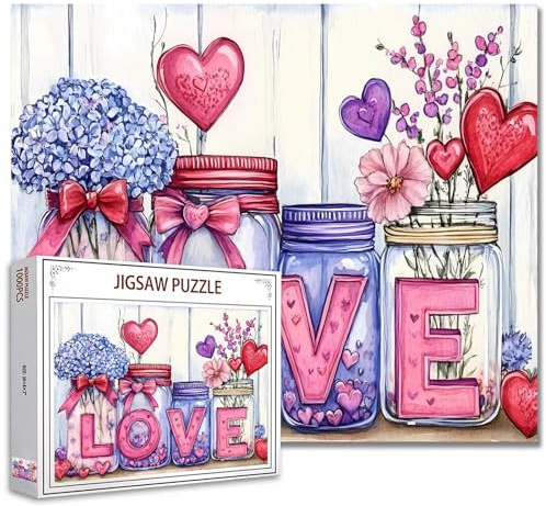 Fleurs d'hortensia violet dans un vase Jigsaw Puzzle pour adultes Valentine Jar Love 1000 pièces Puzzle Vintage Saint-Valentin Couple Cadeau Challenge Famille Activité Jeux DIY Fait à la main