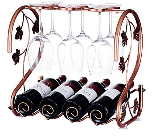 Casier à vin autonome en métal avec réservoir de rangement pour bouteilles de 4 à 6 verres à vin à suspendre - Cave à vin et solution de rangement - Aucun assemblage nécessaire