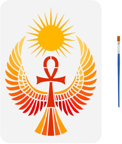 FINGERINSPIRE Schablonen Im Ägyptischen Stil Mit Einem Pinsel 29.7x21cm Ankh Kreuz Flügel Sonne Schablonen Ägypten Kreatives Vogelmuster Malschablonen Ägyptische Themen Vorlage Für Wand Stoff DIY