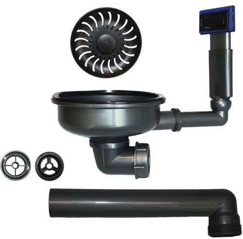 Caressi Ablaufgarnitur für Küchenspülen + Siebkorbventil CAGR505100BK, Kunststoff/Edelstahl schwarz