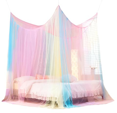 ACTOYS Mückennetz Bett XXL, Moskitonetz Reise Outdoor, Moskitonetz Doppelbett Einzelbett, Betthimmel Rechteckig, Mosquito Net Bed, Himmelbett Vorhänge Terrasse (Bunt: 2 Türen, 220x200x200cm)