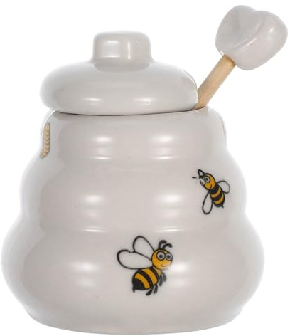 Cabilock Honigglas aus Keramik 1 Stück mit Bienenmotiv, Kreativ | Salzfass mit Deckel und Löffel, Gewürzdosen Keramik, Elegant für Hochzeiten und Familienfeiern