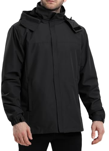 PYALT Veste de pluie homme Imperméable et respirante veste légère coupe vent homme avec capuche pour la randonnée cyclisme Noir XXL