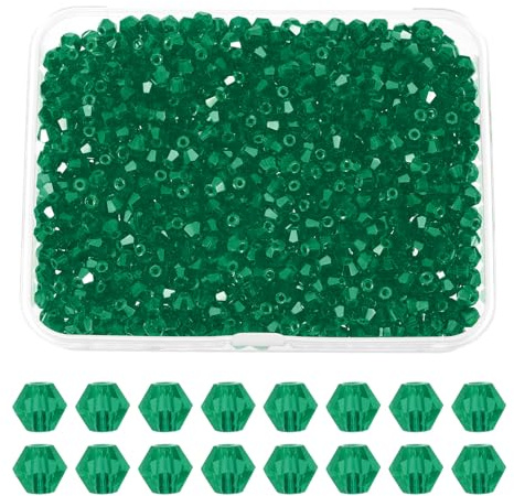 PATIKIL 1000pcs 3mm Bicone Glass Crystal Beads with Box, Green | Faceted Glass Spacer Beads for Jewelry Making Bracelet Necklace Earrings DIY Suncatcher Craft