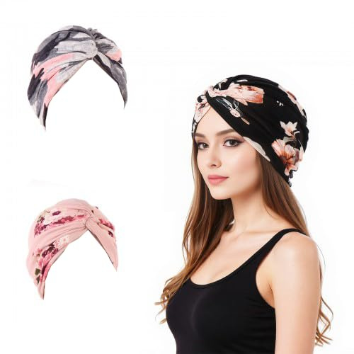 Rieoany 3 Stück Chemo Kopfbedeckung Damen Sommer, Turbane Kopftuch Damen, Leichte Sommermütze Damen mit Blumenmuster, Bequeme Mütze für Alltag und Chemotherapie