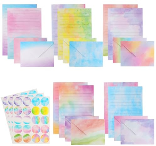 160 Pz Carta da Lettere con Busta Set, Carta da Lettere e Buste Colorate per Letteres Acquerellabili, per Inviti, Letteres, Scrivere, San Valentino, Donne, include 60 adesivi
