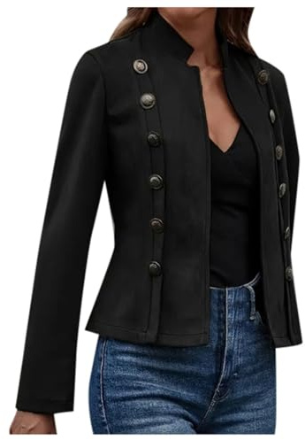 Generisch Chaqueta de manga larga de ante para mujer, estilo retro, de ante sintético, para invierno, abrigo lila, Negro , L