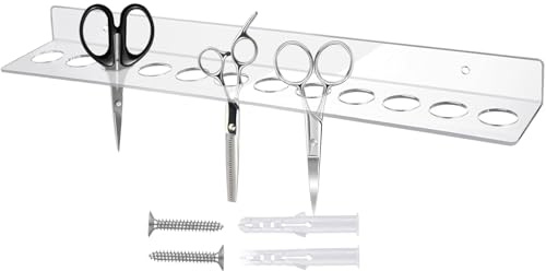 Porta Tijeras Para Peluqueros - Organizador De Peines | Soporte de Pared con 12 Ranuras en Acrílico para Almacenamiento de Tijeras Peines y Accesorios para Peluquería Salón de Belleza y Garaje