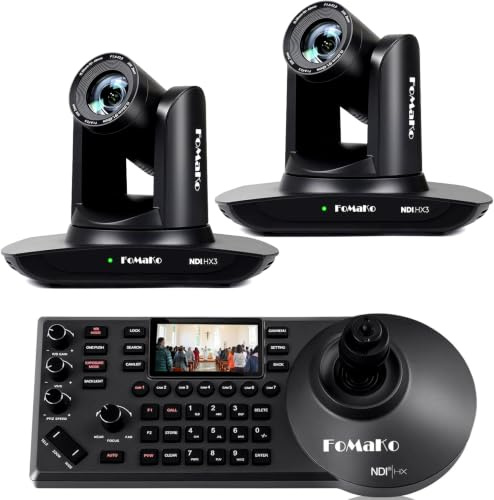 FoMaKo NDI HX3 PTZ Kamera Set, 20x Optischer Zoom KI-Auto-Tracking, mit HDMI/USB3.0/LAN(PoE), für YoTube vMix OBS Live Streaming, mit 2*FMK20UH NDI Kamera(Schwarz) +1* NDI PTZ Controller (BN402)