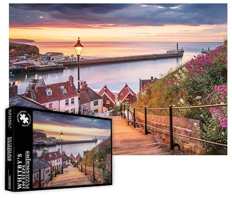 Great British Jigsaws – Whitby 199 Steps 1000 Piece Jigsaw Puzzles for Adults – British Landmark Photography, Eco-Friendly, Perfect for Puzzle Enthusiasts – 69 x 48cm Completed Size