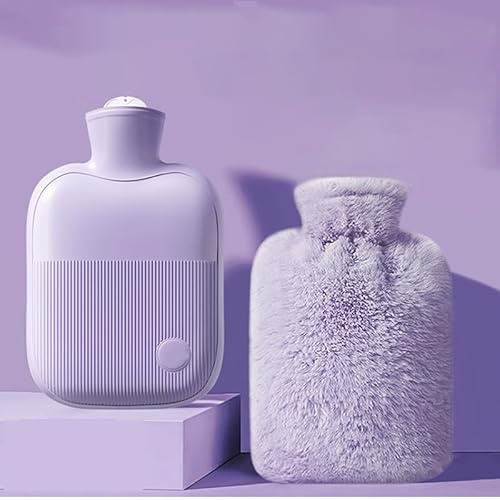 Hot Water Bottle with Cover,Premium Natural Rubber Hot Water Bag,Soft Fleece Cover - Helps Provide Warmth and Pain Relief,Great Idea for Parents and Lover,(Purple) (1L)