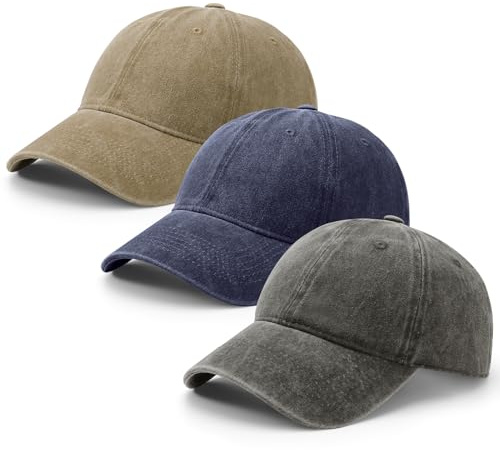 Partideal 3 Stück Unisex Verstellbar Vintage Baumwolle Baseballkappe | Weiche Atmungsaktive, Verstellbare Schnalle für 56–58 cm Kopfumfang, für Outdoor Sport Leisure Reisen, 3 Farben