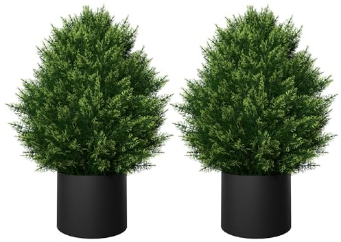 FIVMEN 2 Stück Kunstpflanze 60 cm Künstliche Pflanzen aus PE Kunstbaum Wie Echt mit Blumentopf Kunstpflanzen Zimmerpflanzen Künstlicher für Deko Wohnzimmer Schlafzimmer Büro, Zypresse