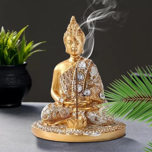 Buddha Figur, Gold Strass Buddha Räucherstäbchen Halter, Buddhistische Incense Holder, Spirituelle Deko Für Meditation, Yoga
