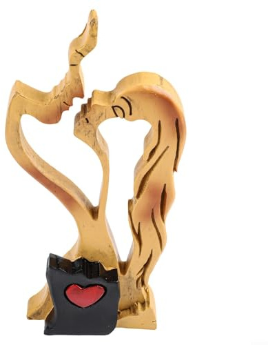 URPIZY Handgeschnitztes Holz Liebespaar Ornament Kissing Couple Skulptur Ausdruck von Liebe Herzform Massivholz für Deko Wohnaccessoires für Wohnzimmer Schlafzimmer Büro für Regal einfac