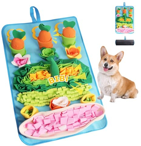 Auveach Schnüffelteppich für Hund mit 3 Quietsche-Karotten 80x45 cm Schnüffelmatte Spielteppich Hundespielzeug Intelligenz für Hunde Kleine & Große, Katze - Waschbar rutschfest (Blau)