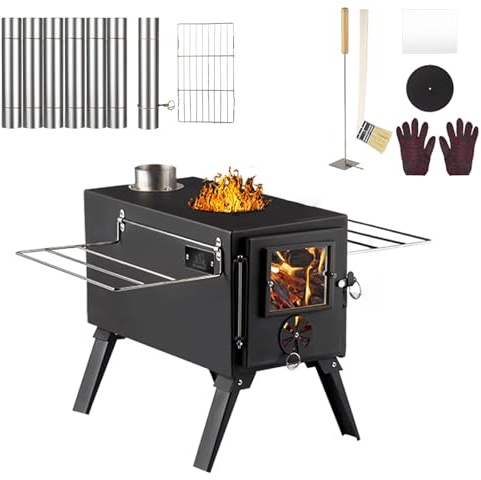 Lightweight Carbon Steel Portable Wood Stove – Fast Burning Tent & Camping Stove for Hot Tents, Ice Fishing & Outdoor Cooking