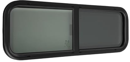 Fenêtre coulissante pour camping-car 900 x 300 mm noir avec anneau décoratif | Verre de sécurité E4 teinté et moustiquaire | Universel pour caravane, camping-car, van avec épaisseur de tôle de 2 à 6