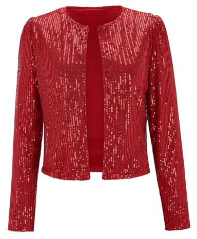 Generisk glitterjacka för damer, fest, kort blazer för damer, festlig glitterjacka, trendig bolerojacka, glitter, strass, paljettjacka, stora storlekar, kvällsjacka, karneval, kostym, elegant kofta