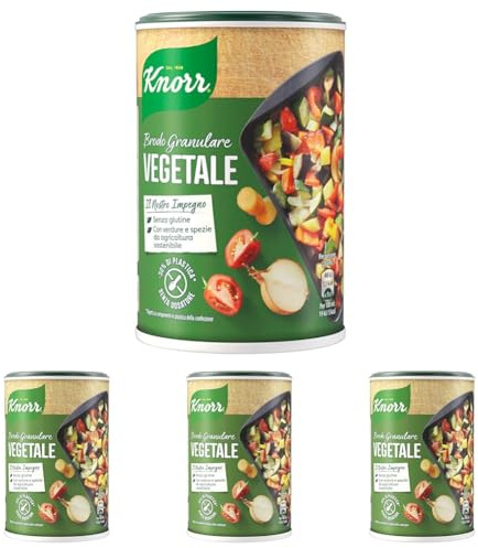 Knorr Brodo Granulare Verdure - Brodo Vegetale Sostenibile, Senza Glutine, Lattosio e Conservanti, Ricco di Sapore, Ideale per Minestrone, Zuppe e Verdure alla Griglia (Confezione da 4)