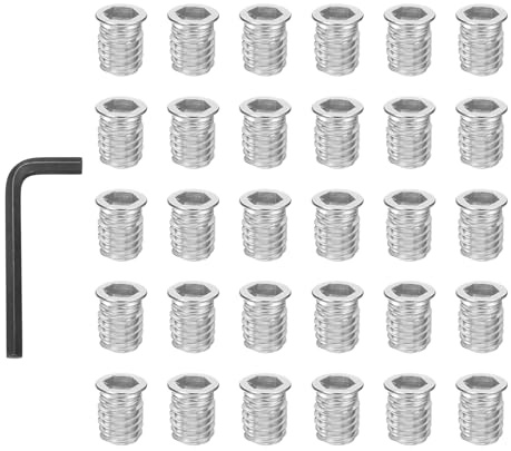 PATIKIL 30 Pcs Threaded Inserts Nuts, 3/8-16x0.79Inch Carbon Steel Hex Socket Drive Screw-in Wood Insert Metric Bolts Fastener with Wrench for Home Furniture, Silver
