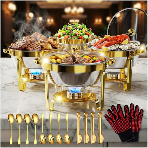 Chafing Dishes für Buffet mit Glasdeckel, rund, 6 l, 4 Stück