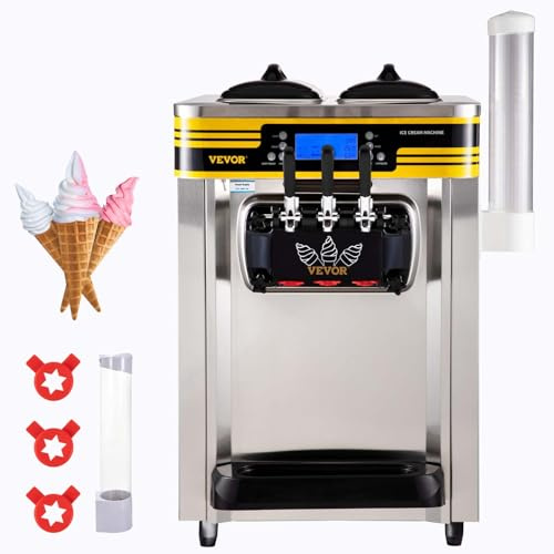 VEVOR Commercial Ice Cream Maker, 22-30L/H Yield, Countertop Soft Serve Machine with 2x6L Hopper 2L Cylinder LCD Panel Puffing Shortage Alarm, Frozen Yogurt Maker for Restaurant Snack Bar