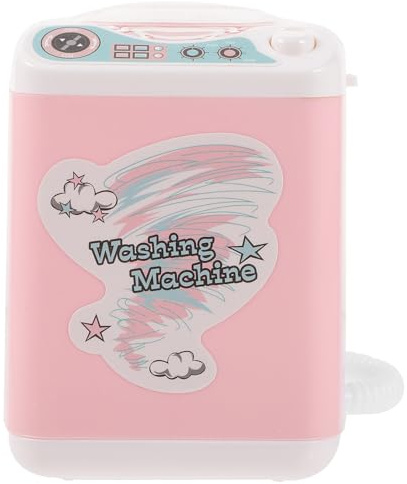 ifundom Kleine Waschmaschine für Puppenhaus Kleine Waschmaschine aus Kunststoff Rosa Pastell Reinigungsgerät für Make up Pinsel und Schwämme Pädagogisches Rollenspielzeug