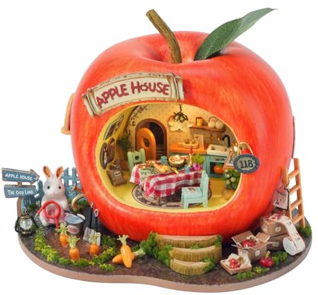 CUTEROOM Kit Miniature en Bois, Magasin de Fruits, décoration de modélisme avec lumière LED et Musique pour Adolescents et Adultes (Rouge Pomme)