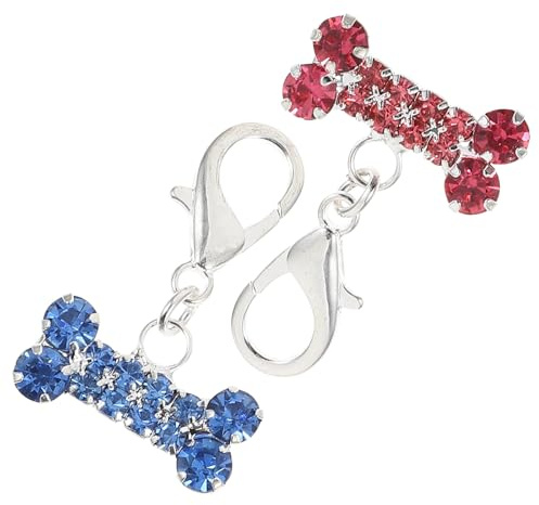BESTonZON 2 Stück Hundeknochen Anhänger mit Strasssteinen Haustierhalsband Schmuck in Rosa und Blau Abnehmbarer Schlüssel und Taschenanhänger für Kleine Hunde