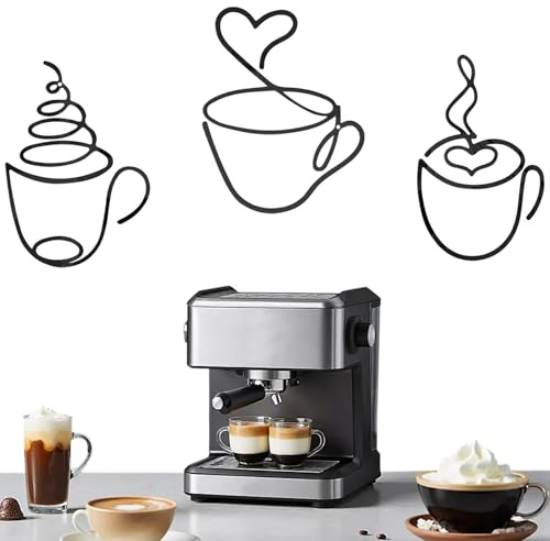 Simsky 3 Stück Wanddeko Metall Schwarz, Kaffeetasse Wanddekoration Set, Metallbilder Wanddeko Für Küche Wohnzimmer Café & Arbeitszimmer, Moderne Wandkunst Mit Rahmen Als Deko Für Flur Und Esszimmer