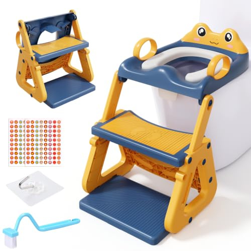 Toilettensitz Kinder mit Treppe,Stabil Kinder Toilettensitz mit Dreiecksstruktur,3 in 1 Toilettentrainer mit Treppe,Upgrade Toilettenleiter für Jungen Mädchen,Rutschfest und Faltbar,Blau