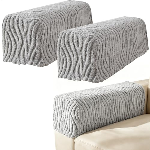 Armlehnenschoner für Sessel, Samt Armlehnenbezüge, Couch Stretchy Armlehnenbezug, Waschbare Rutschfeste Möbelbezüge, Flexibles Design Geeignet für Sessel, Sofas und LiegestüHle (Grau, 2 Stück)