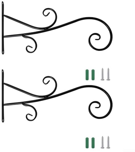 Wall Pockets, 2 Pack Iron Hooks, Hanging Garden Bracket for Plant Baskets, Sturdy Weather Resistant Support, Easy Install for Indoor Outdoor Decor(A)