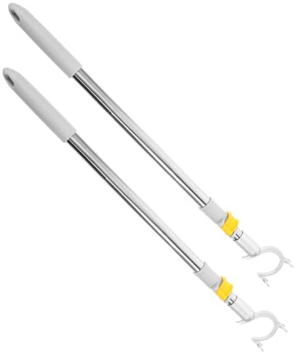 Kichvoe Extendable Clothes Drying Poles Adjustable Design 2pcs with Unique Fork Head, Stainless Steel and Aluminum Alloy for Convenient Use and Wrinkle Prevention, for Closet and Ceiling