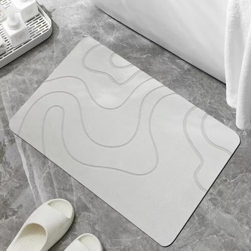 JynxtoyZeal Alfombra de Piedra Ultra Absorbente,Tapete Antideslizante para Suelo de Baños, Alfombra Antideslizante para Bañera, Ducha, Cuarto de Baño, Sala de Estar, Secado Rápido(50×80cm