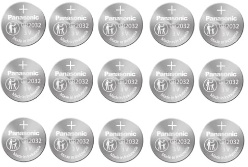 Panasonic CR2032 3 V Lithium-Knopfzelle DL2032 ECR2032, 3Units of Pack of 5