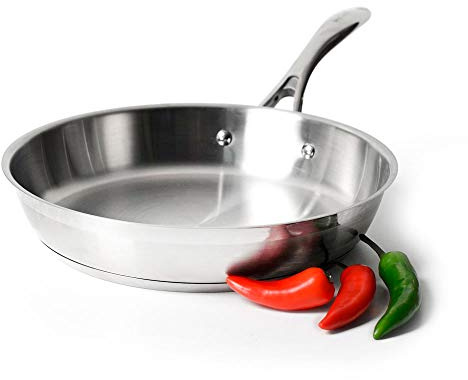 ProCook Professional Stainless Steel Uncoated Frying Pan - 28cm - Large Induction Pan with Heat-Resistant Handle