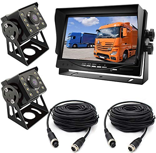 Reversing Camera Kit，2 x 8LEDs 120 °Wide Angle IR night vision Waterproof rear view camera with 15M cable + 12V-24V 7 TFT HD LCD Car Monitor for Large Truck/Bus/RV/Trailer/Tractor/camper