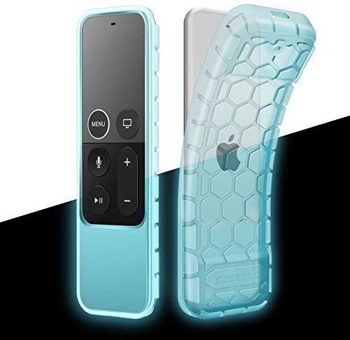 Fintie Protective Case for Apple TV 4K/ HD Siri Remote (1st Gen) - Honey Comb Lightweight Anti Slip Shockproof Silicone Cover for Apple TV 4K 5th 4th Gen Siri Remote Controller, Blue Glow | Apple TV 4K 5th 4th Gen Siri Remote Control, Shockproof Silicone Cover, Honey Comb, Lightweight, Anti Slip, Blue Glow