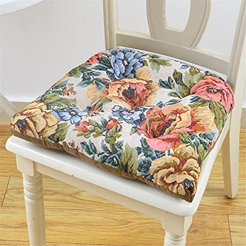 Hiseng 2er-Set Sitzkissen Tatami Stuhlkissen Quadrat Blume Druck Weiches Dickes Matratzenkissen Bodenkissen Sitzpolster für Esszimmer/Küche/Terrasse/Stuhl/Bank, 45x45cm (Beige Blume)