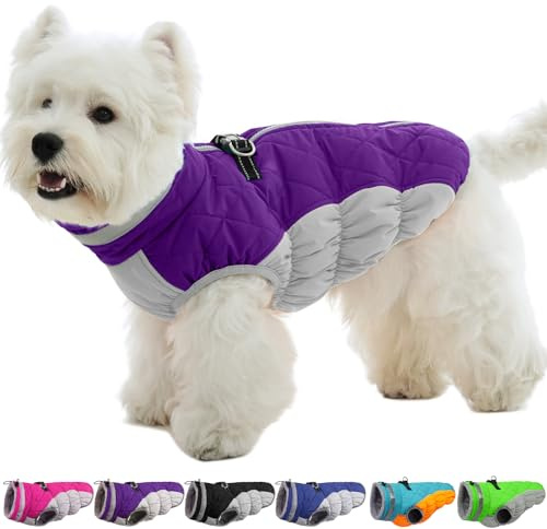 OUOBOB Dog Coats for Small Dogs, Warm Dog Winter Jacket with Harness, S