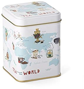 Tea around the World - Lata para té (100 g, cuadrada, tapa de 9,8 x 6,5 x 6,5 cm)