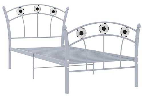 vidaXL Einzelbett mit Fußball-Design Bettgestell Metallbett Bett Schlafzimmerbett Bettrahmen mit Lattenrost Schlafzimmermöbel Grau Metall 90x200cm
